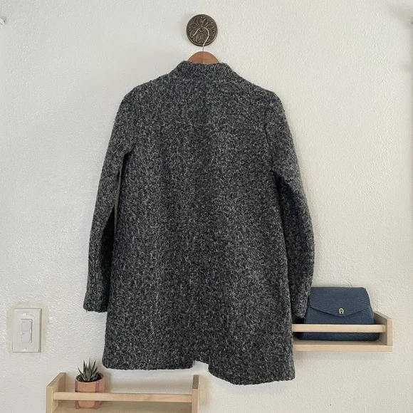 Worthington Gray Curly Wool-Look Collarless Coat Cardigan Sz Small - Picture 2 of 6